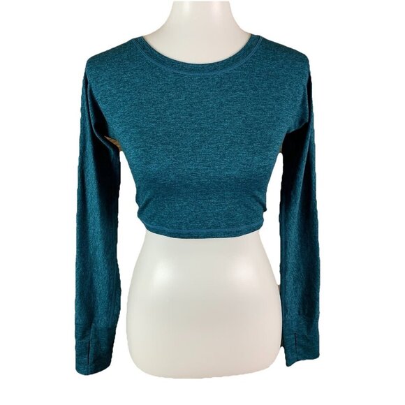 Ptula Tops - Ptula Teal Long Sleeve Crop Top Seamless Stretchy Workout Shirt Medium